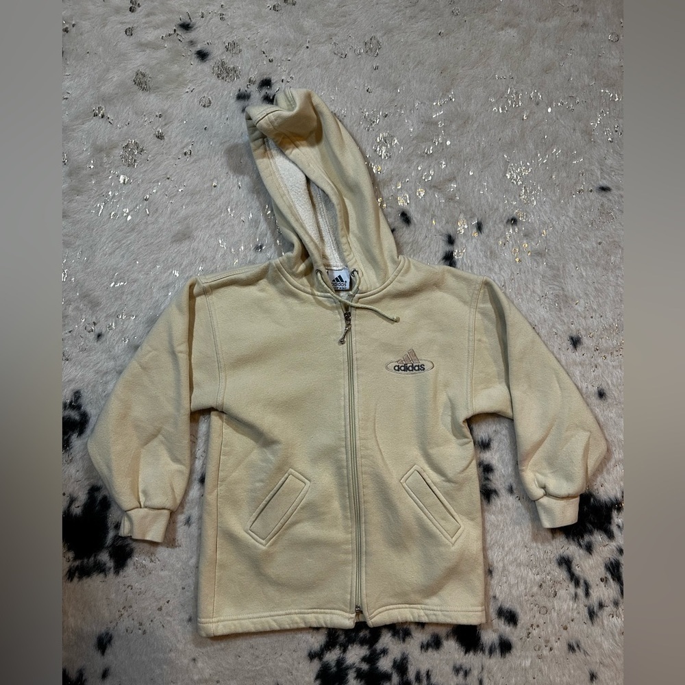 Adidas Equipment Kid's Youth Vintage Yellow Full Zip Hooded Jacket Size 7-8 Year